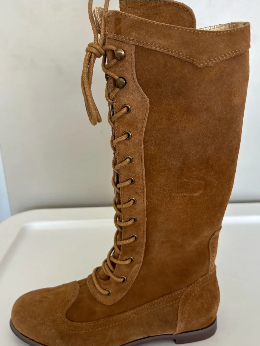 Joyfolie aelin lace up tall cow suede nutmeg color boots girls size 2Y